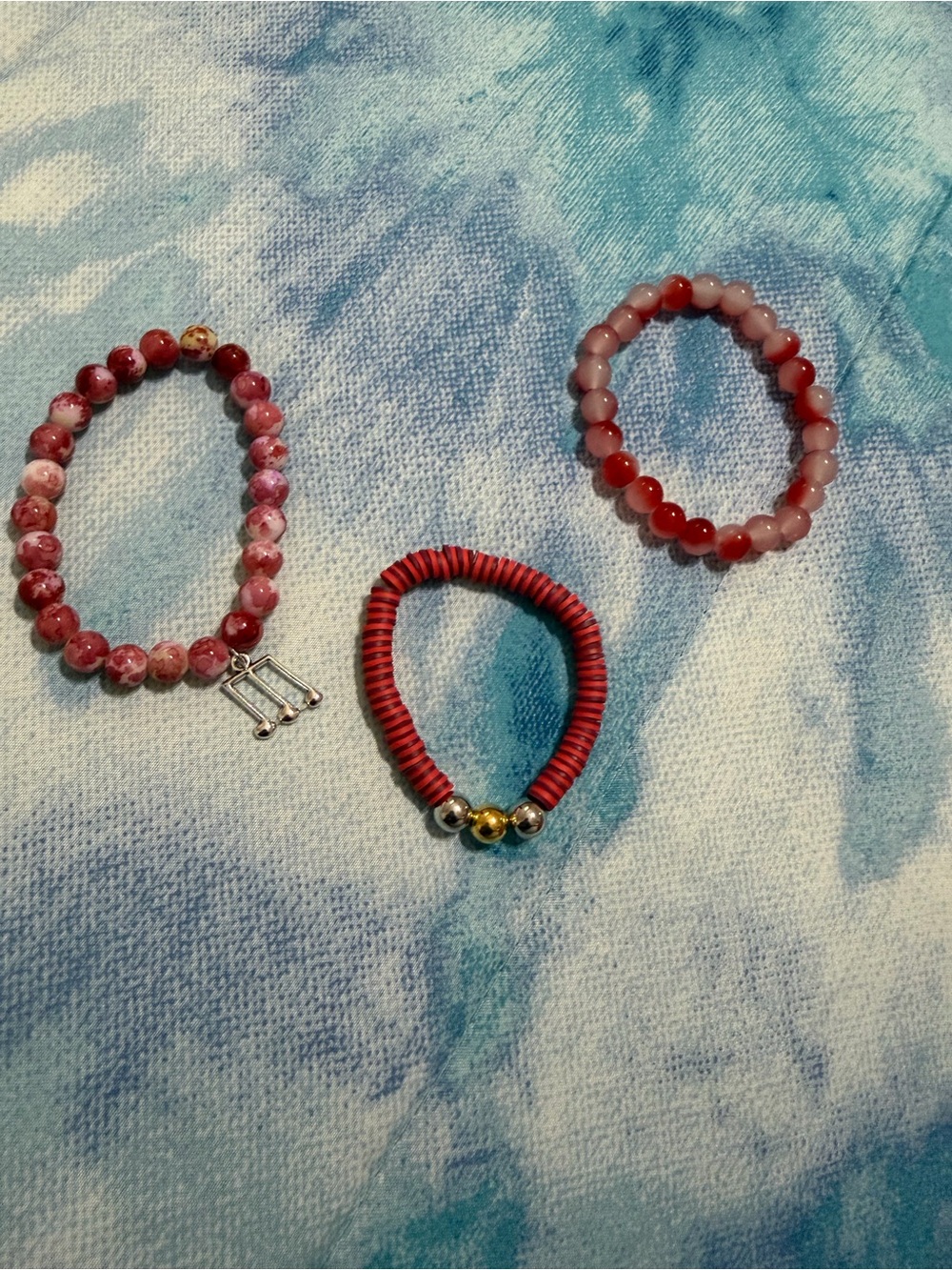 Red Beaded Stretch Bracelet Trio - Women's Jewelry